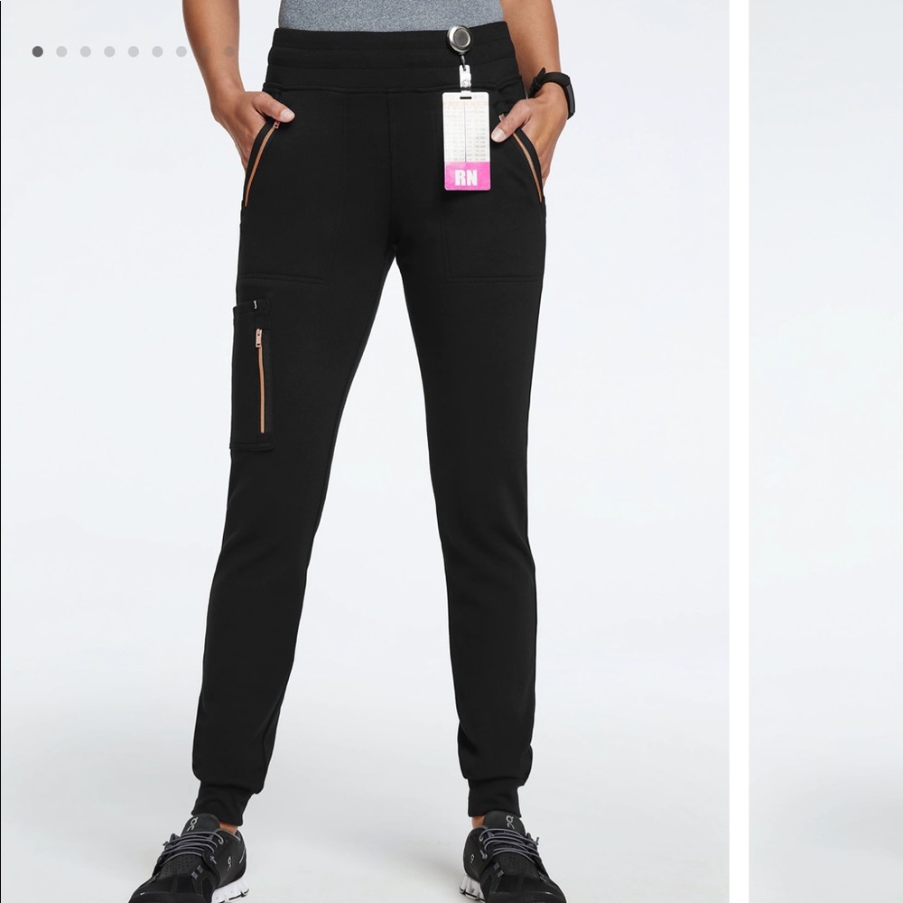Jaanuu Rose Trim Scrub Pants & 4-Pocket D-Ring Top